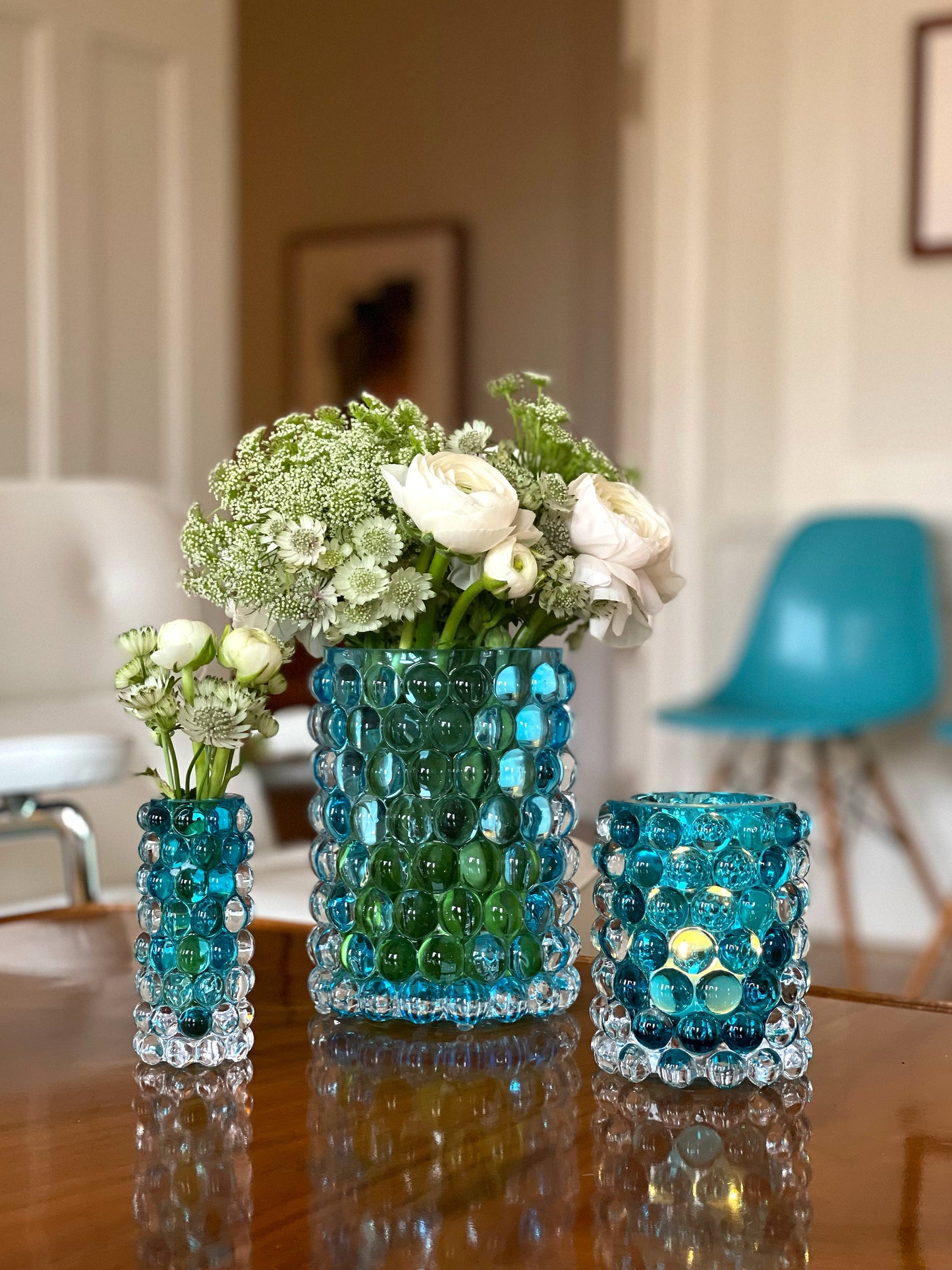 HURRICANE LAMP BOULE, Coral Blue Windlicht